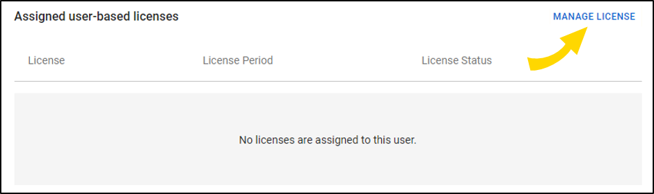 Shows how to manage licenses from the Admin, All Users page.