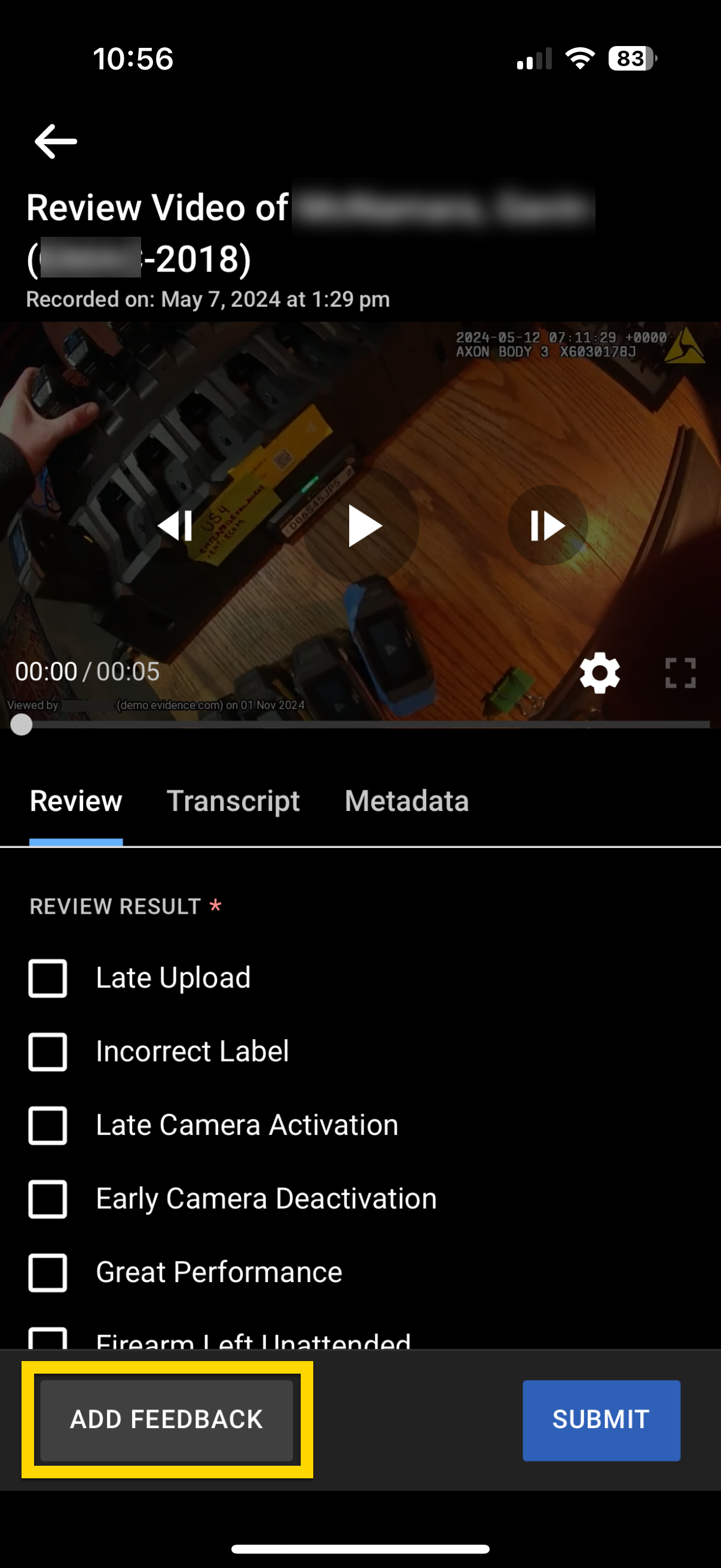 Add feedback screen in the Axon App