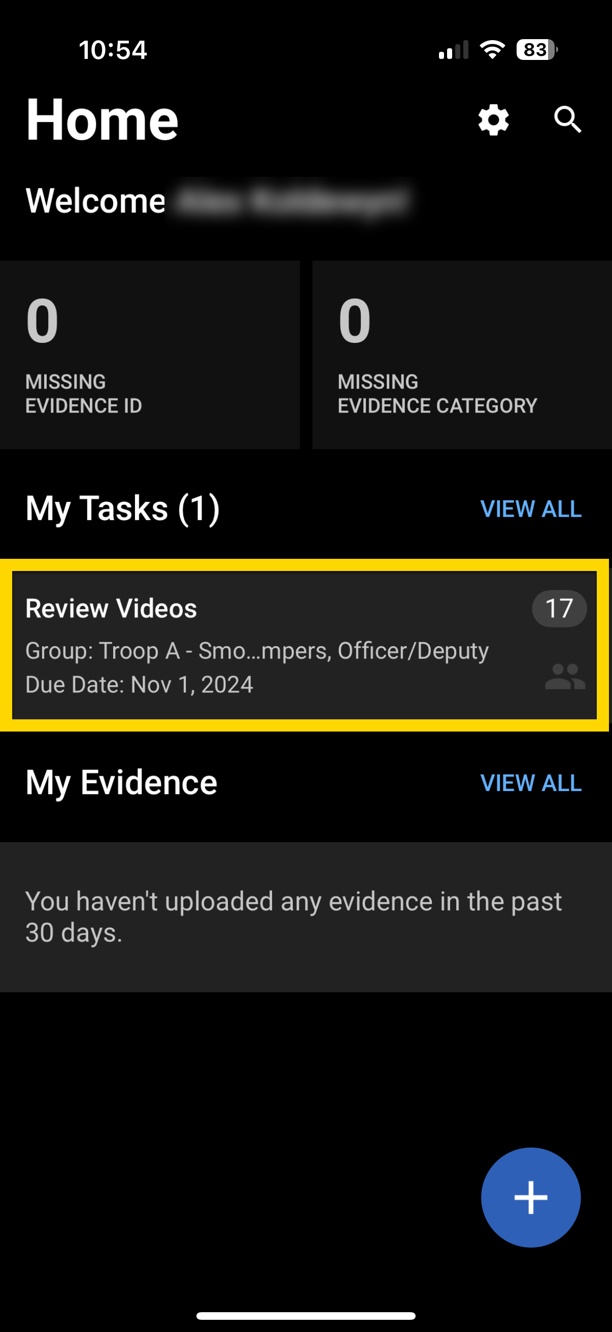 Axon App home screen showing Review Videos task