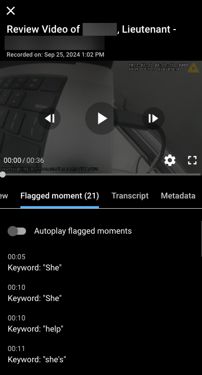 Priority Ranked Video Review screen showing flagged moments