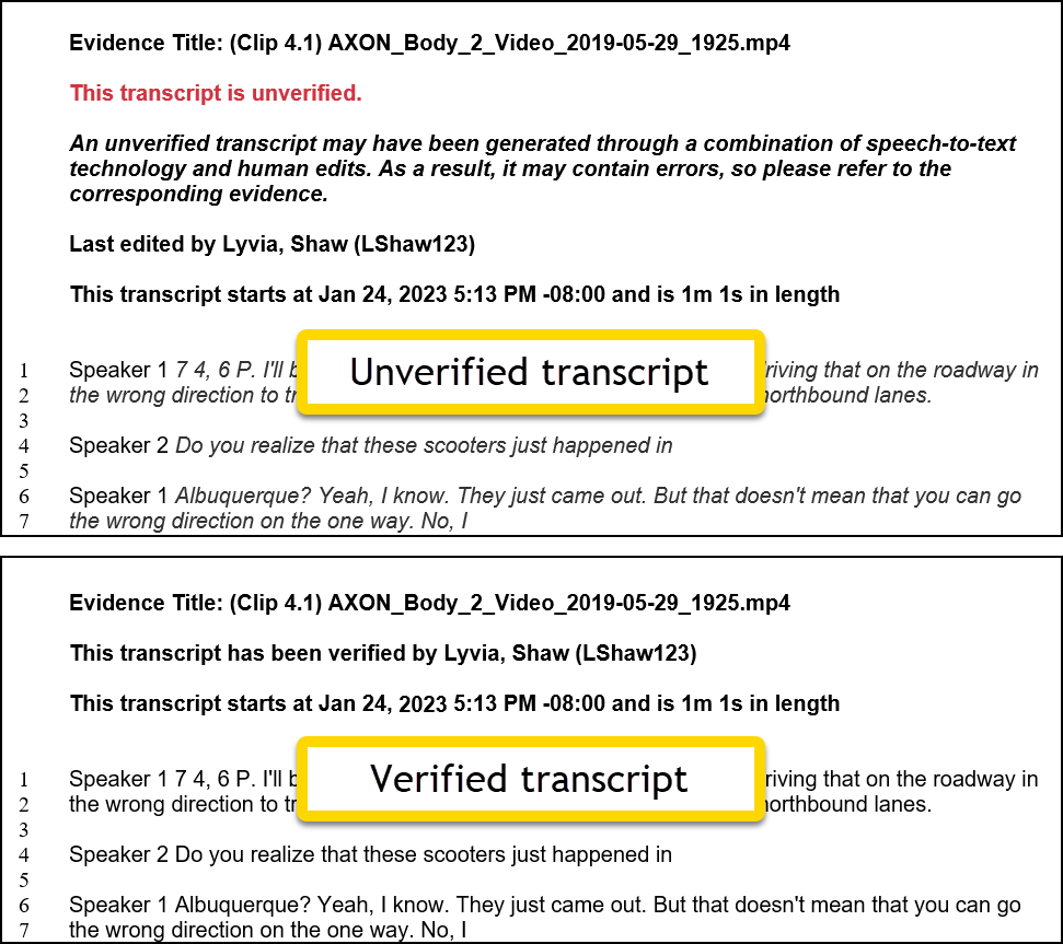 Shows how to change display options for showing verified and unverified transcripts.