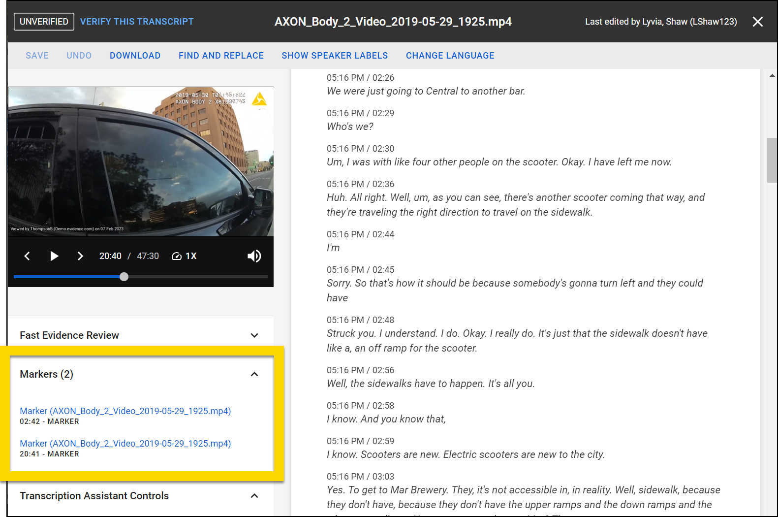 Shows where to find markers from Draft One.