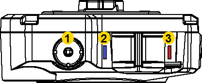 Shows the different features on the top of the camera.
