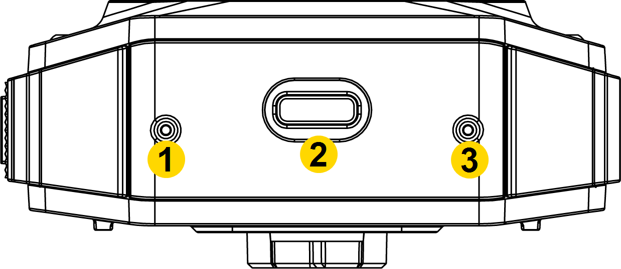 Shows the different features on the bottom of the camera.