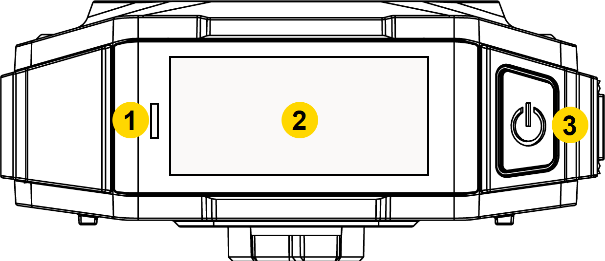 Shows the different features on the top of the camera.