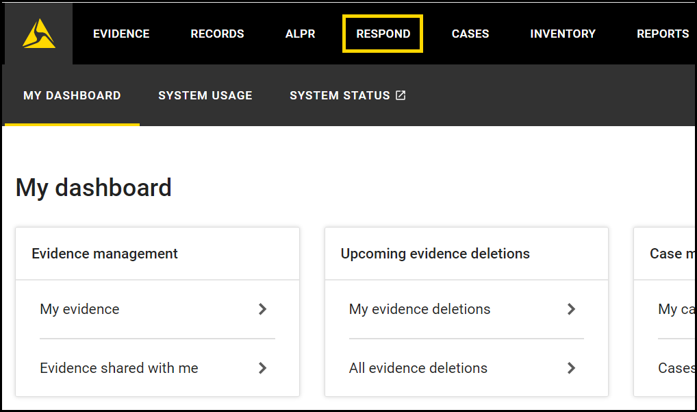 Shows the Axon Evidence Respond window.