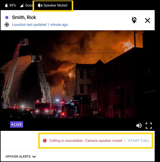 Shows the prompt that calling is unavailable because the camera speaker is muted.