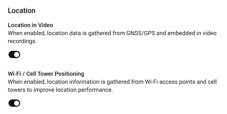 Shows the Location settings for Body 4 in Axon Evidence.