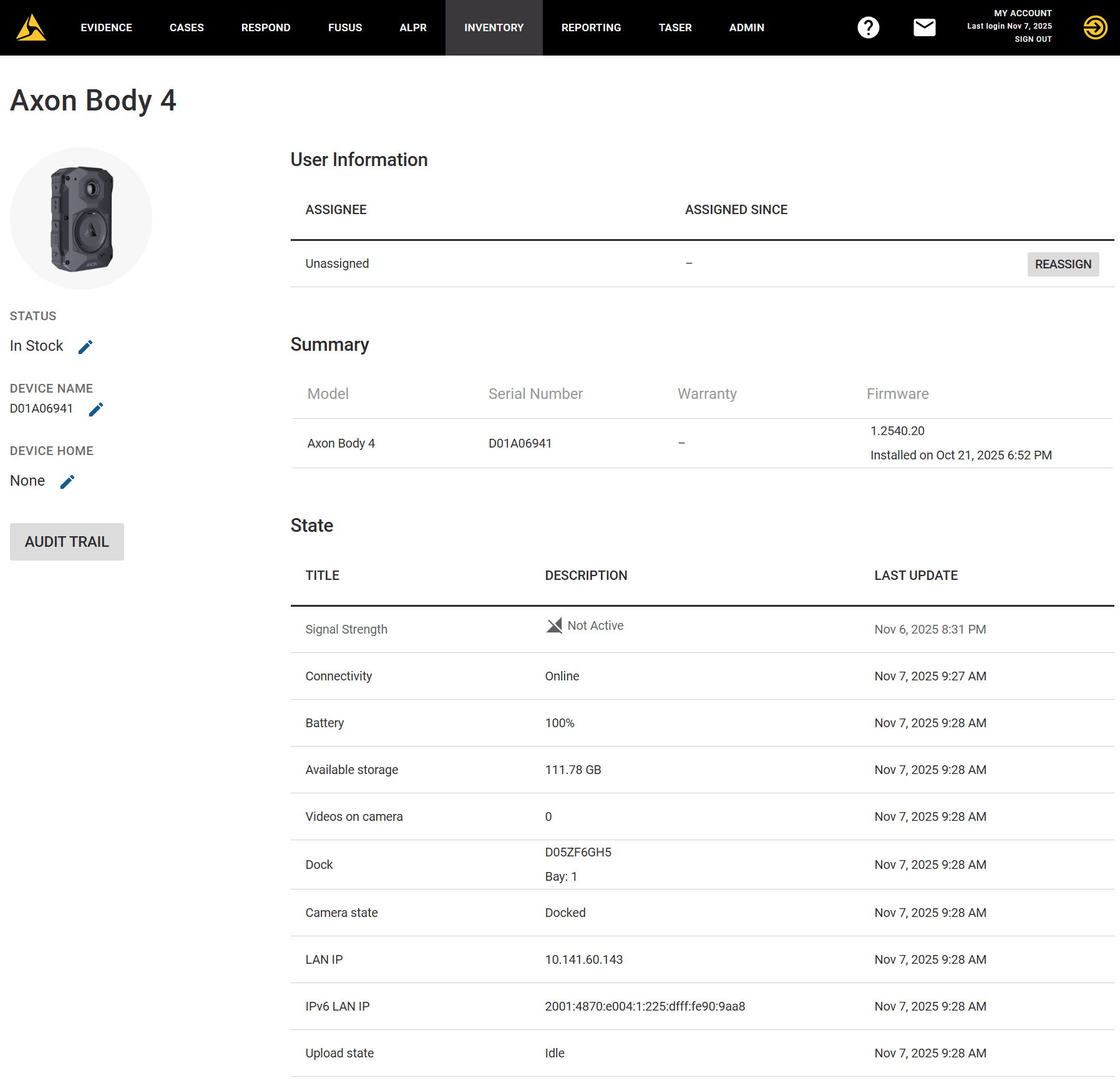 Shows a typical device profile page.