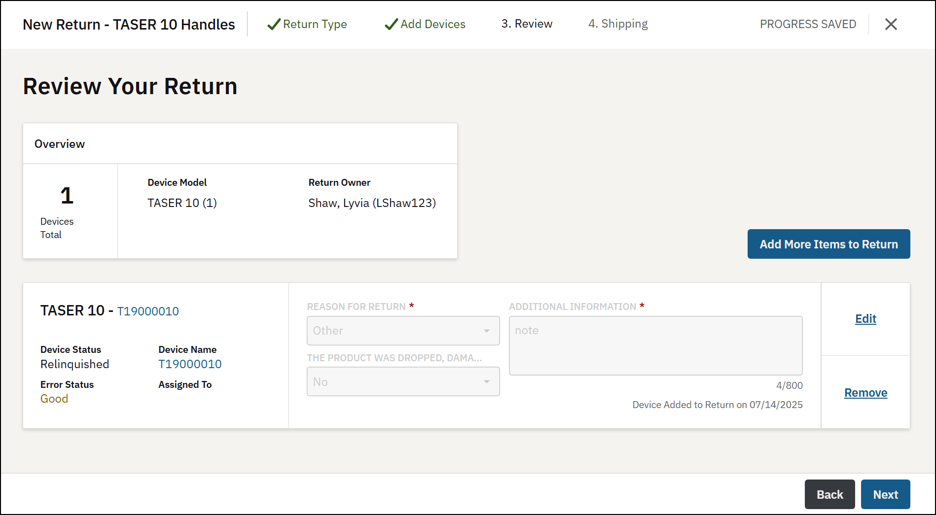 Review your return page.