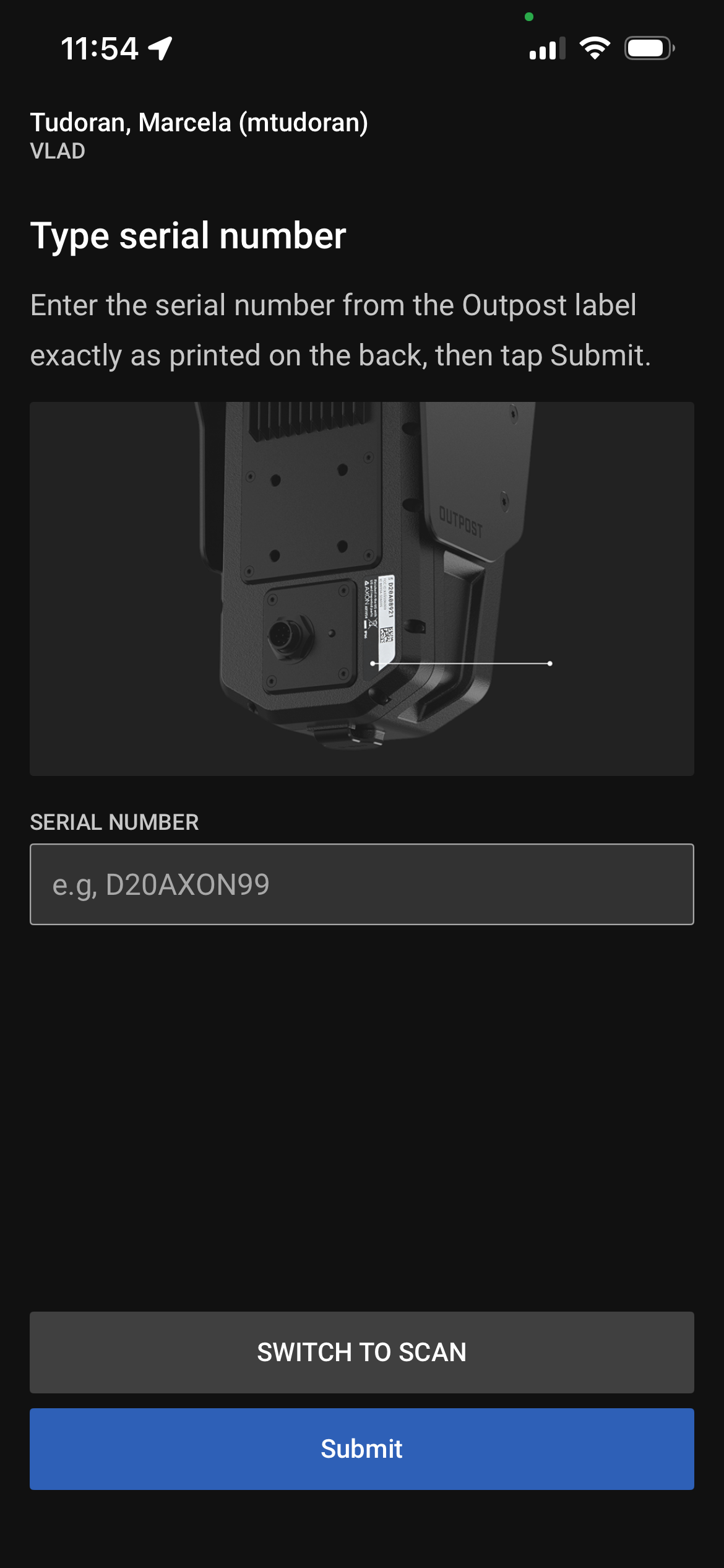 AOM enter serial number.