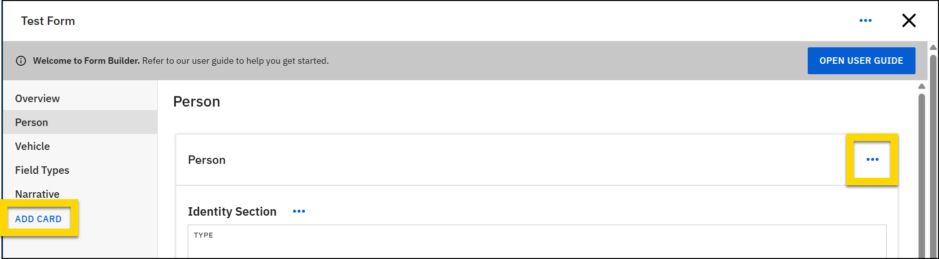 Screenshot of a form. The Add Card button is highlighted.