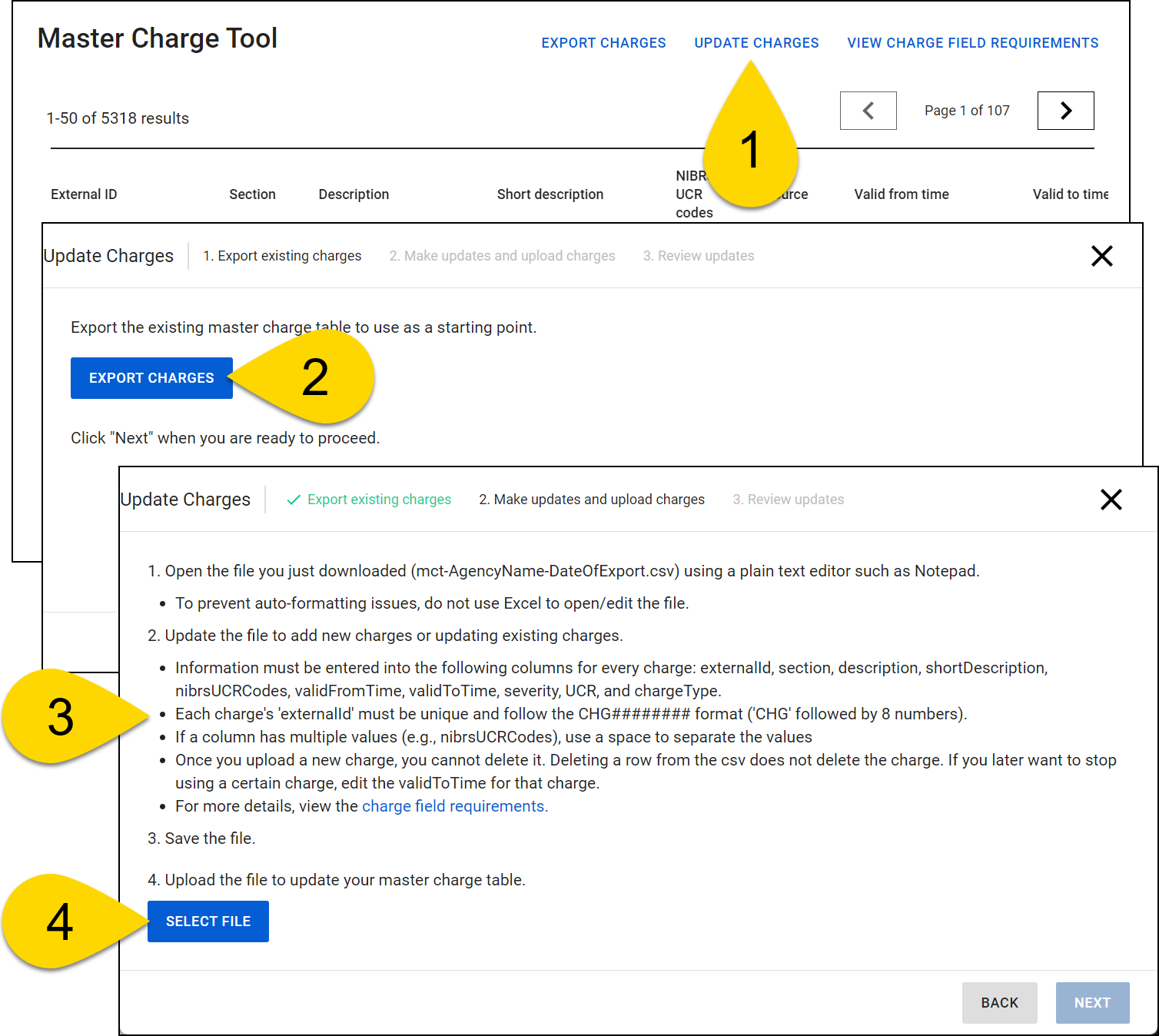 Shows how to export the agency's current charge table.