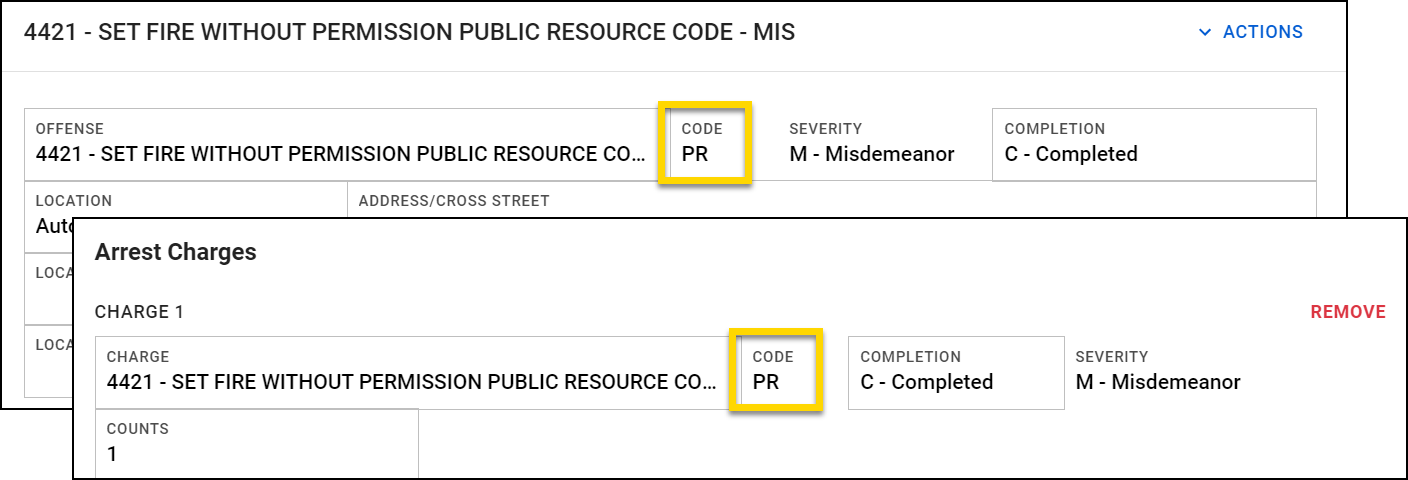 Shows where the Code field appears in Axon Records.