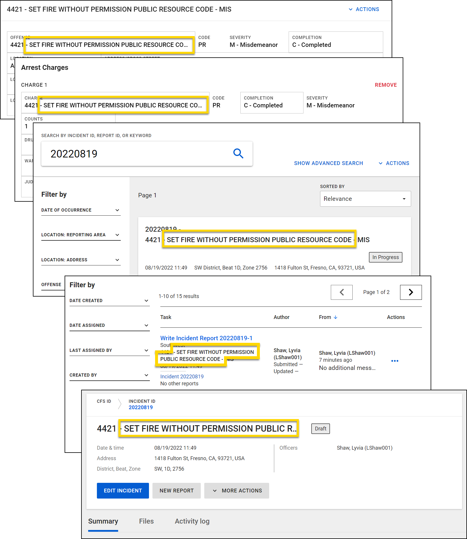 Shows where the Description  field appears in Axon Records.