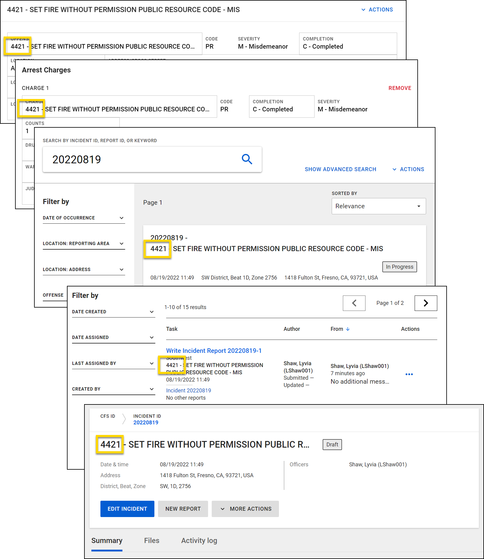 Shows where the Section field appears in Axon Records.