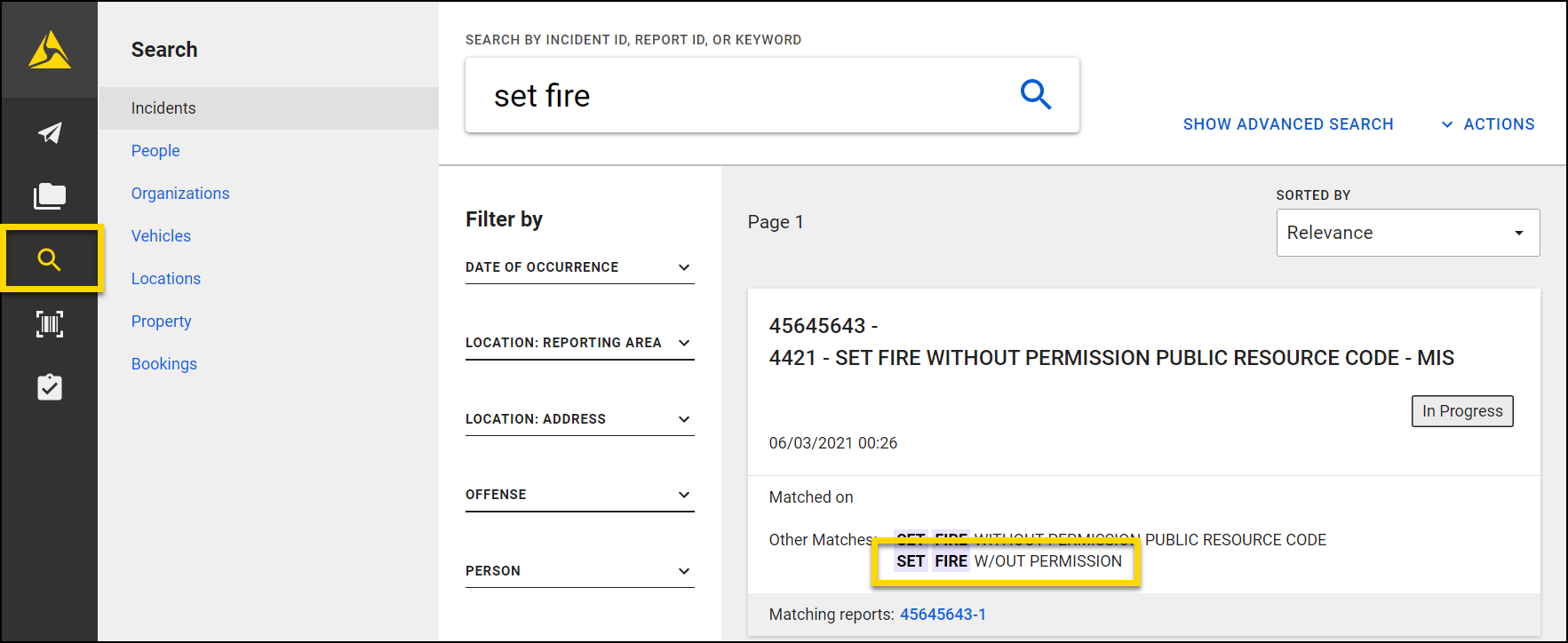 Shows where the Short Description field appears in Axon Records.