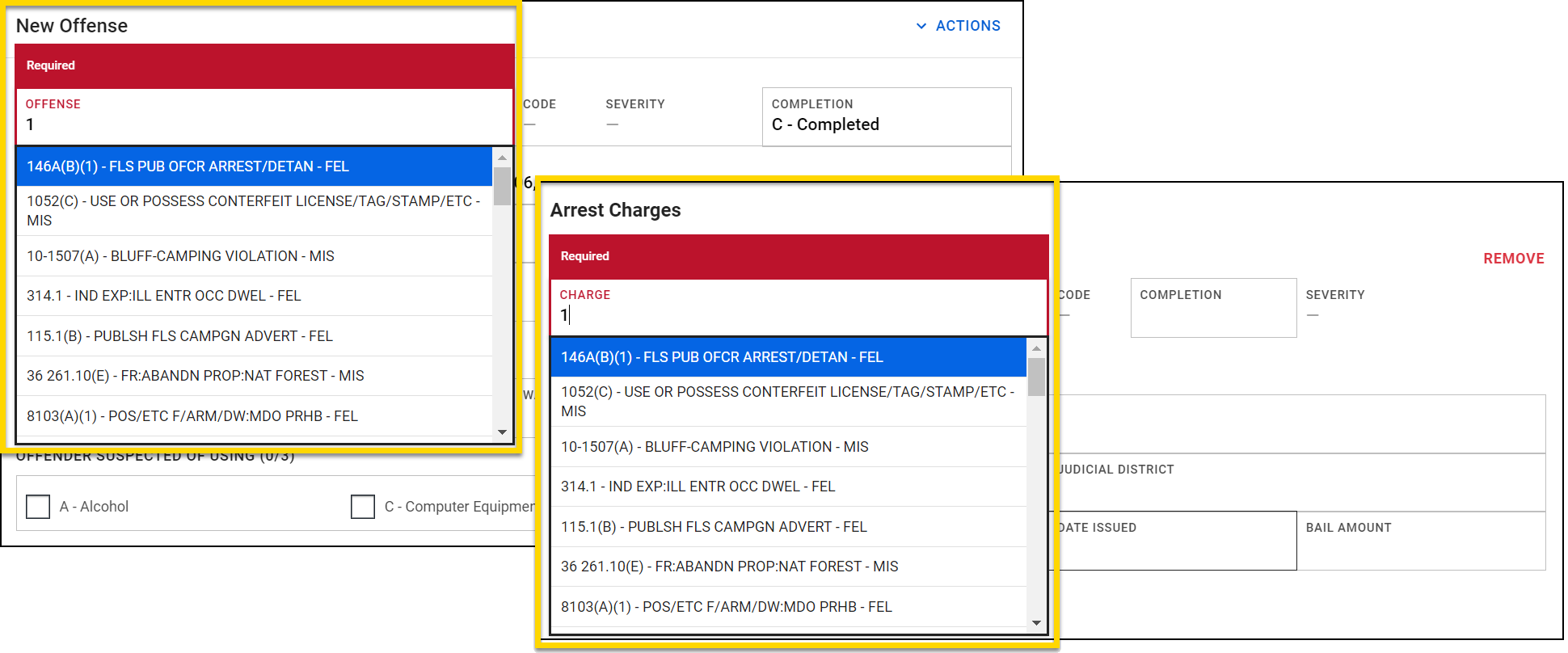 Shows how charges/offenses are removed rom Axon Records based on the Valid to/from fields.
