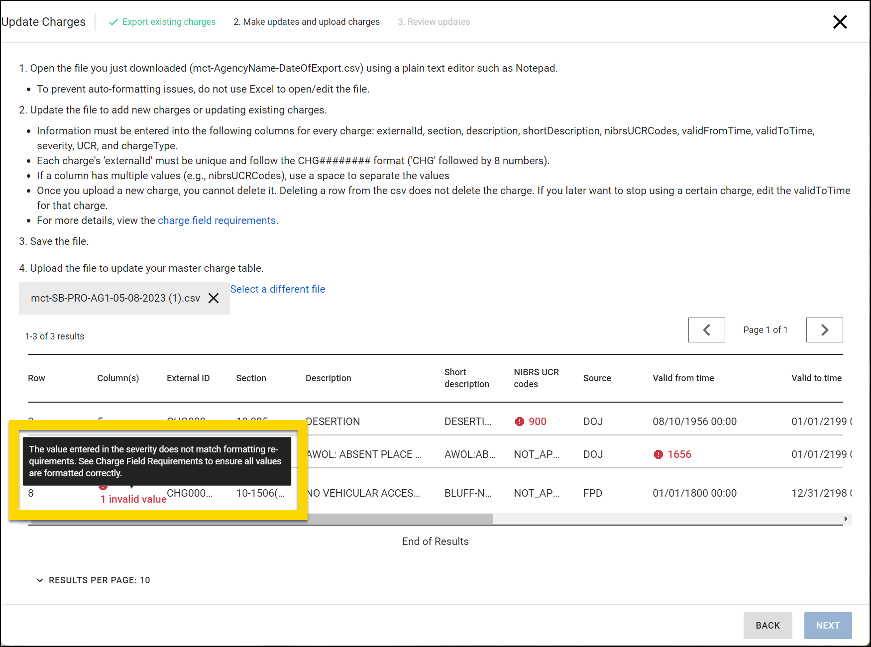 Shows how to view the full text of an error.
