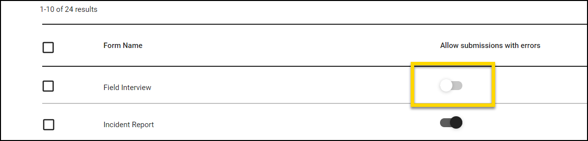 Screenshot highlighting a toggle in the off position.