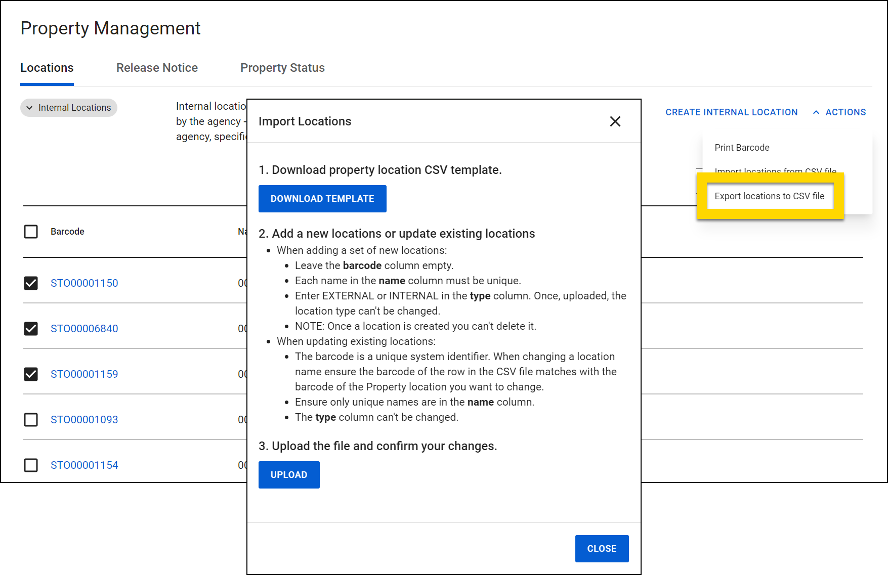 Shows how to export multiple locations.