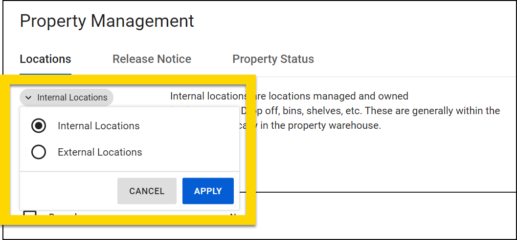 Shows how to switch between viewing the internal and external storage locations.