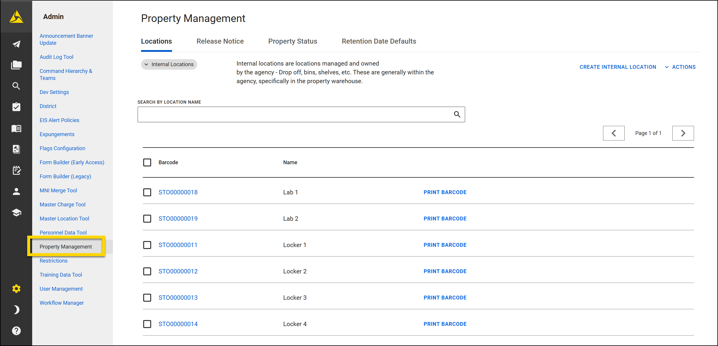 Shows the Property Management tool in the Administrator Console.