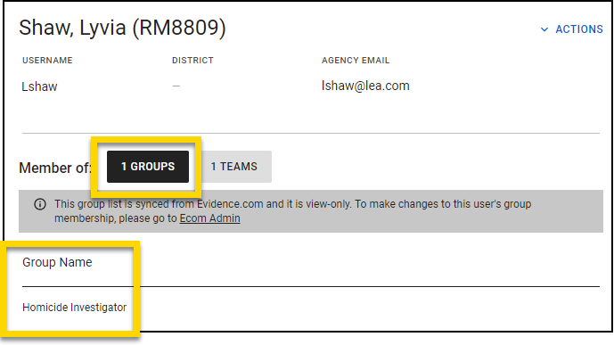 Shows how to view which Command Hierarchy group a user belongs to.