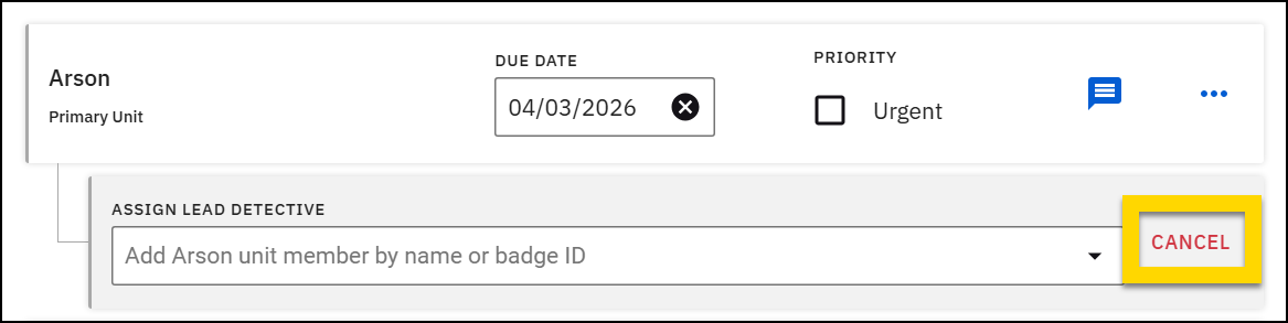 The image displays the Create case window where units and lead detectives can be assigned.