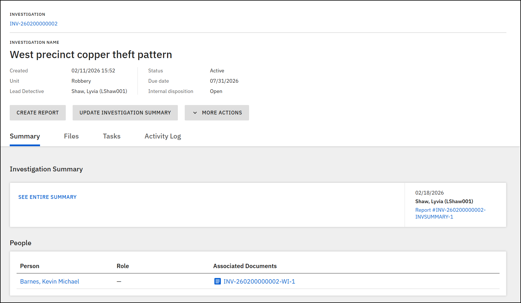 The image displays an investigation profile.