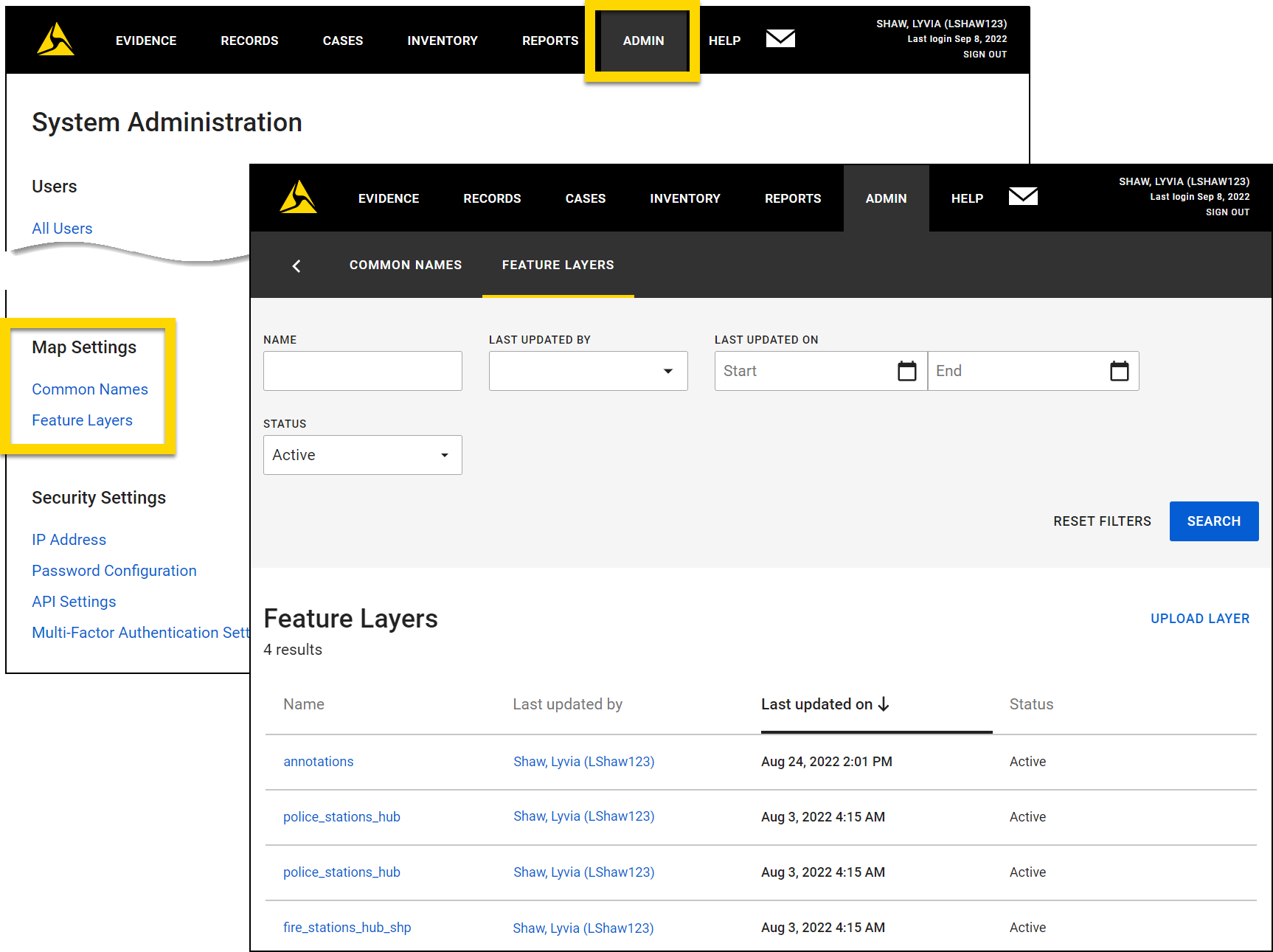 Shows how to access your agency's feature layers.