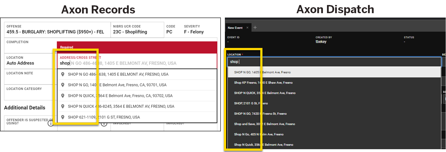 Shows how common names appear in Axon Records and Dispatch.