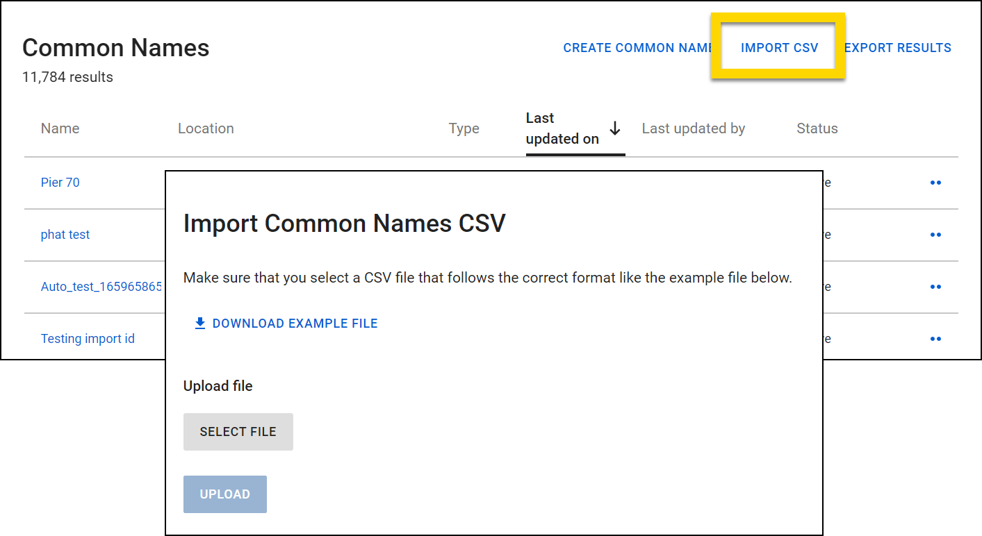 Shows how to import a list of common names.