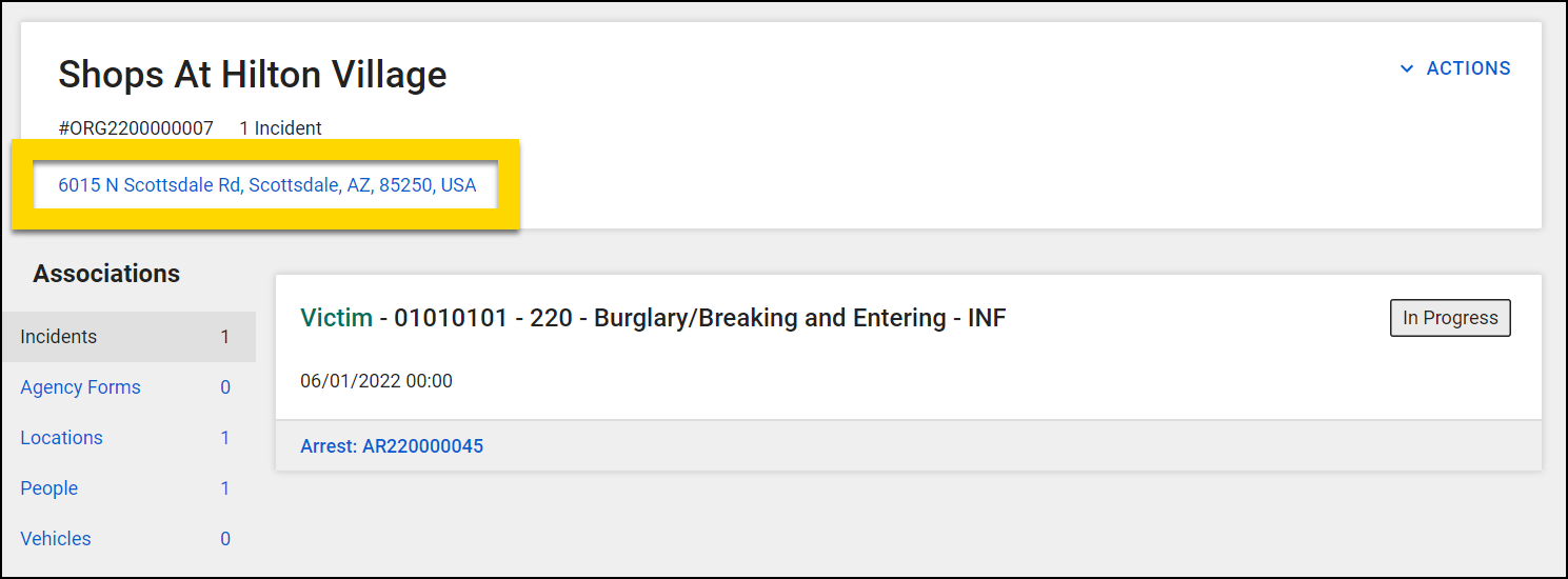 Shows how location information is displayed on organization profiles.