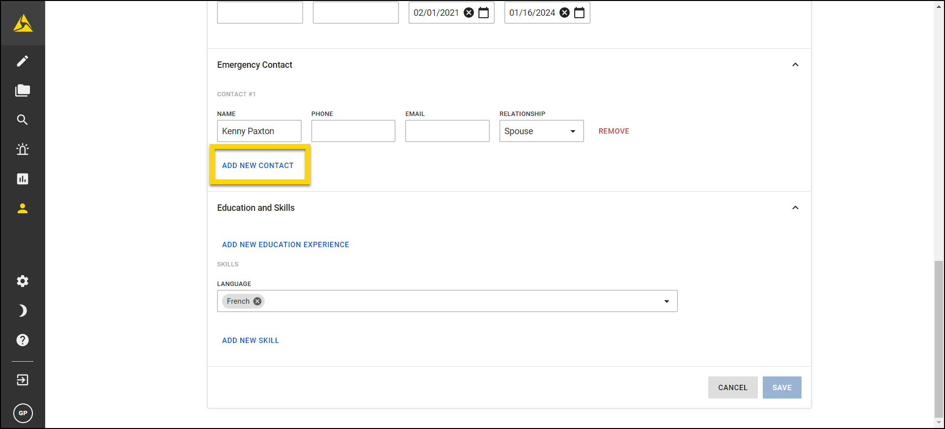 Screenshot of Add New Contact button.