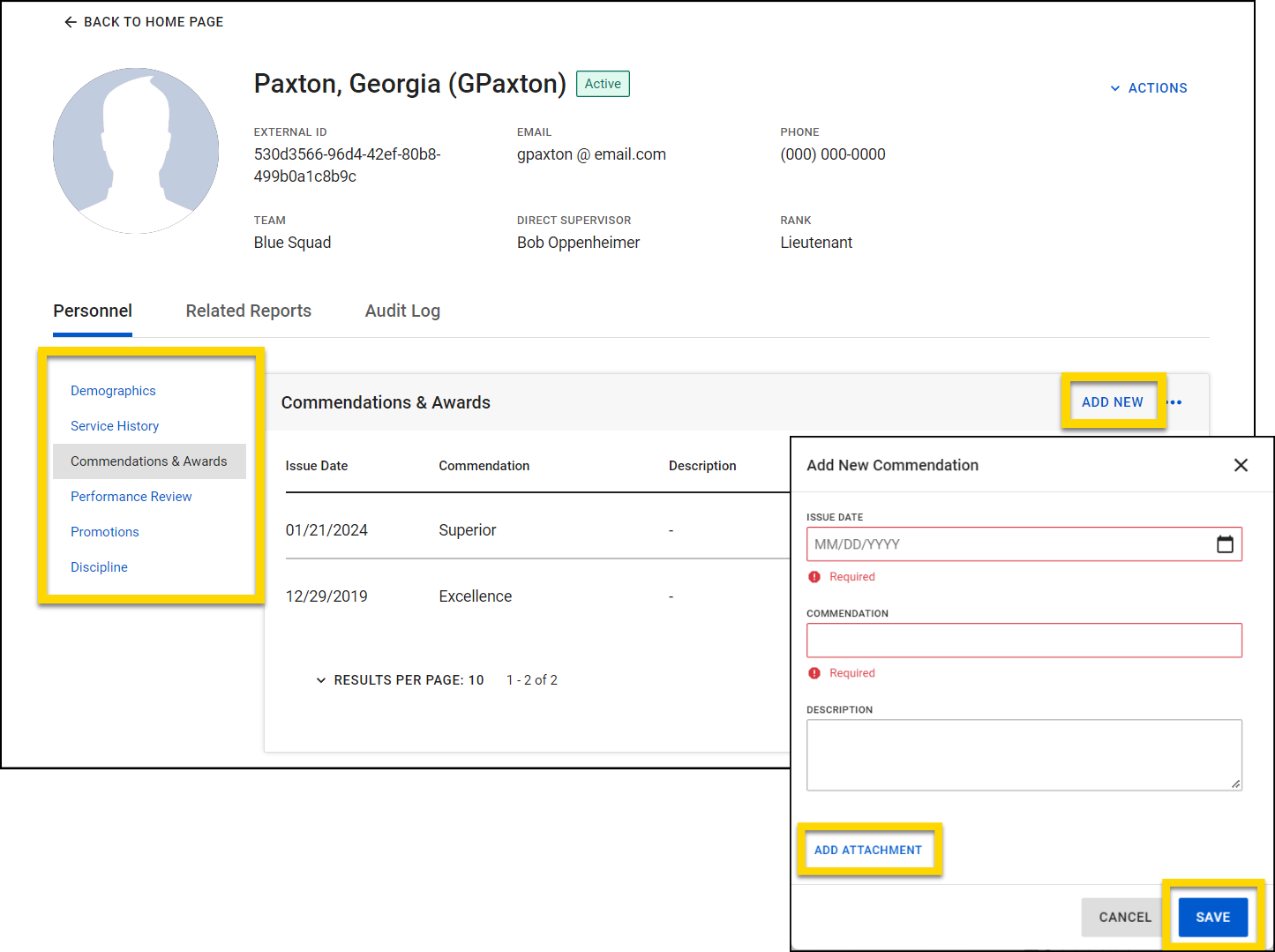 Screenshot of the Add New process.