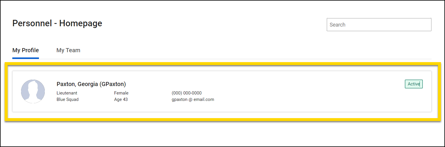 Screenshot showing profile on Personnel homepage.