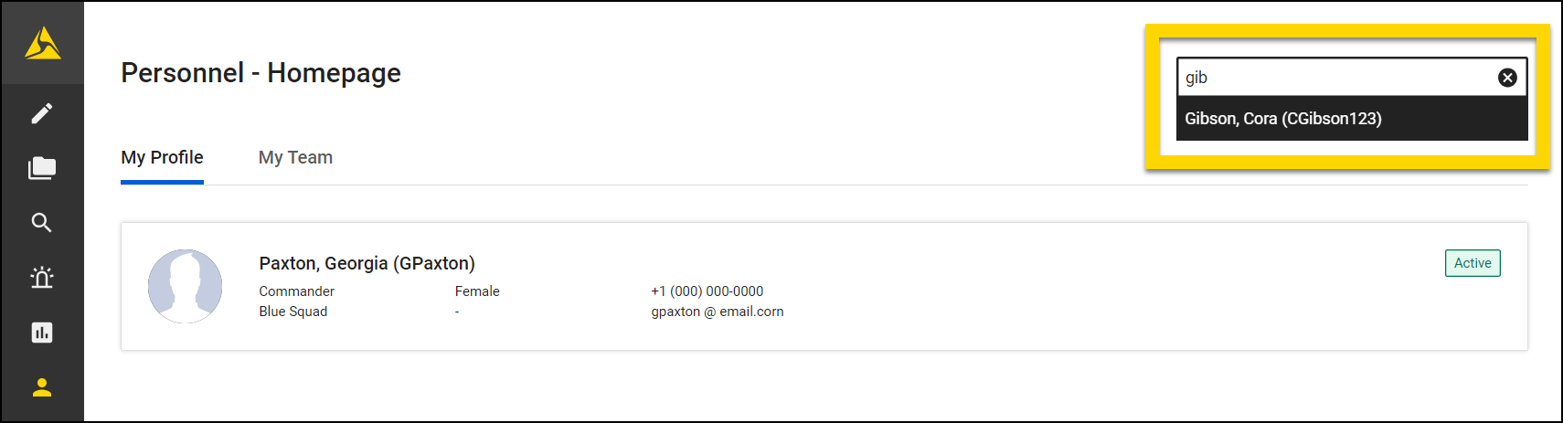 Screenshot of the search bar and a search result.