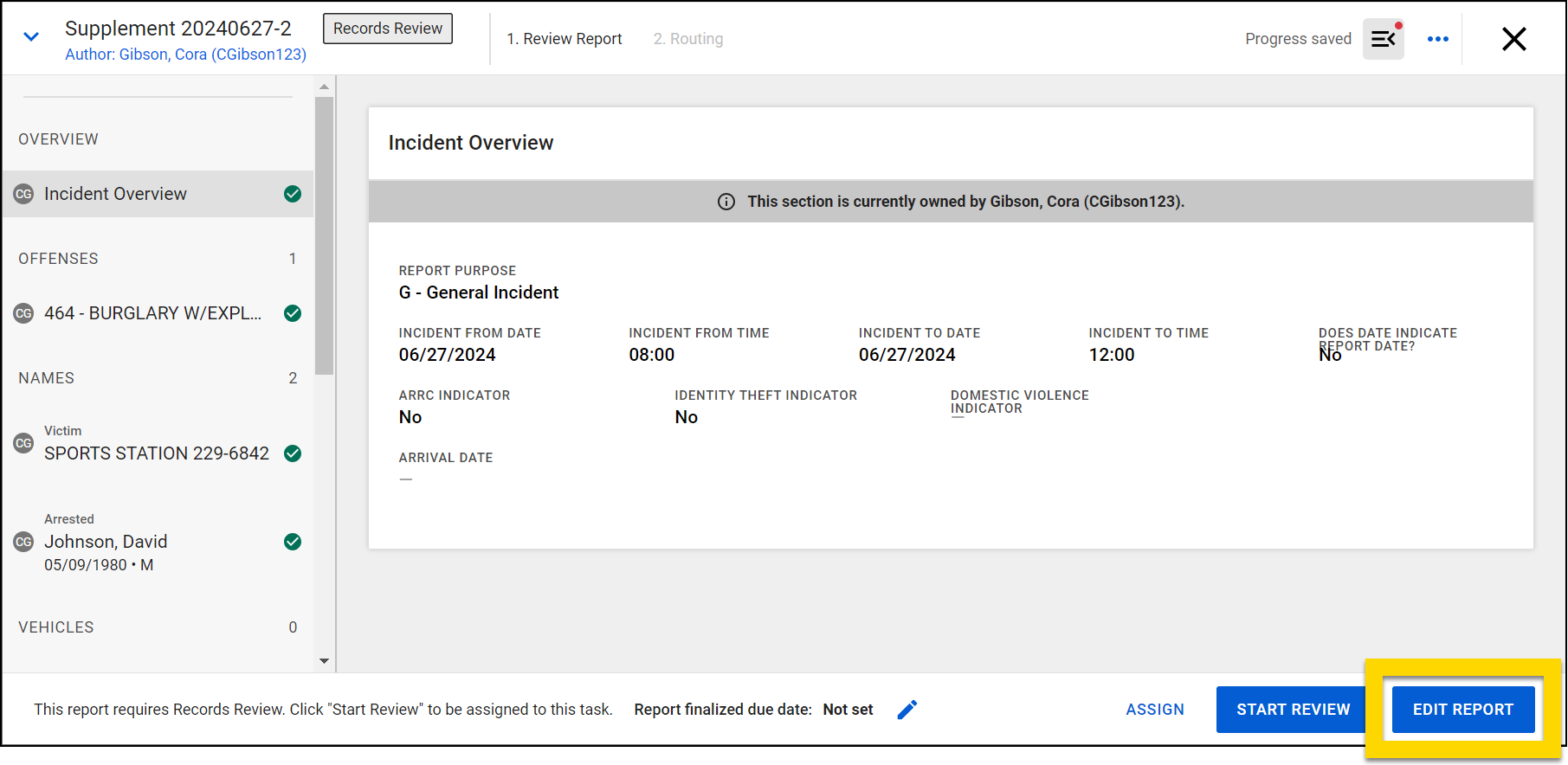 Shows how to edit the report as a contributor.