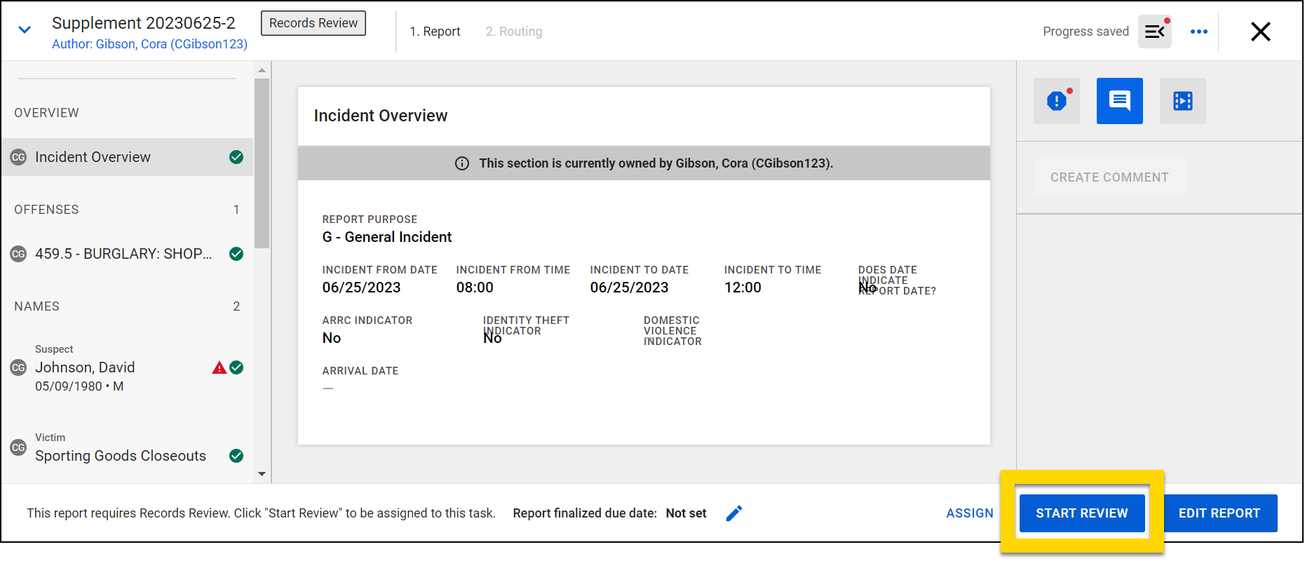 Shows how to assign a review task to yourself.