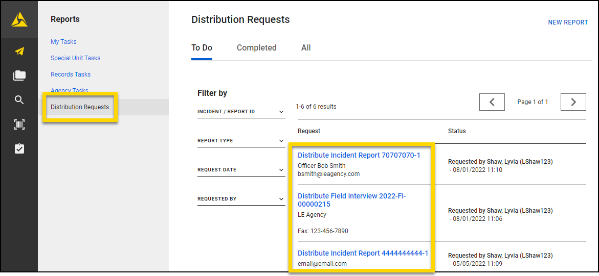 Shows how to view all distribution rquests that haven't been completd yet.