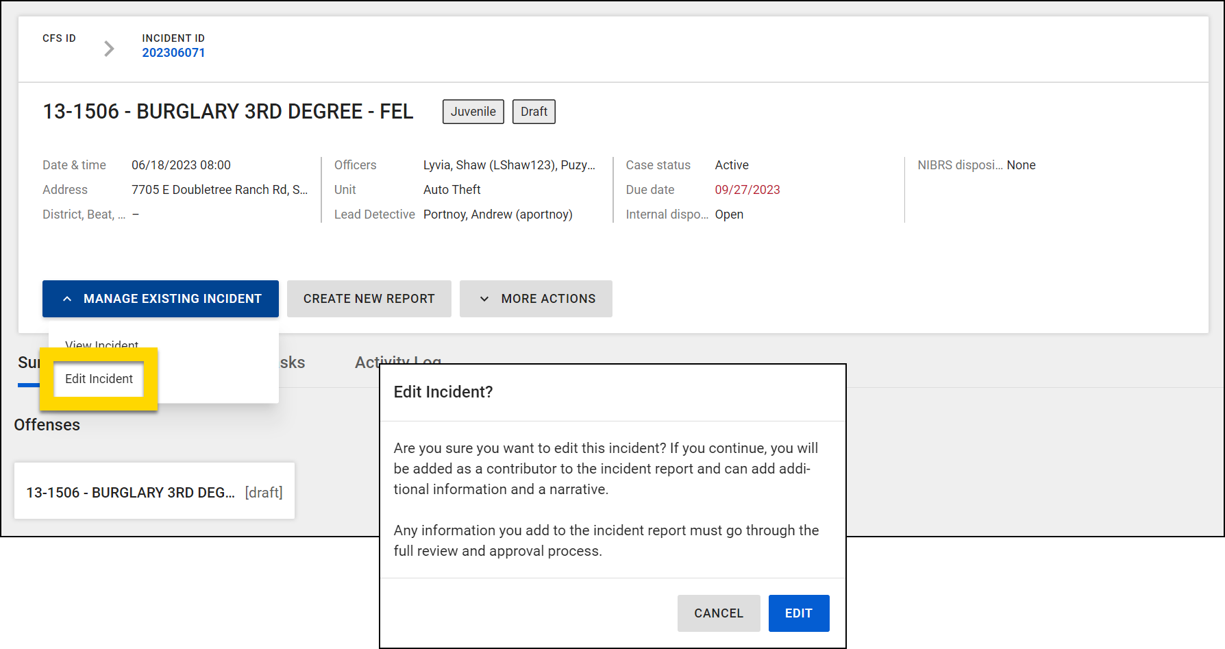Shows how to edit an incident report and become a contributor.