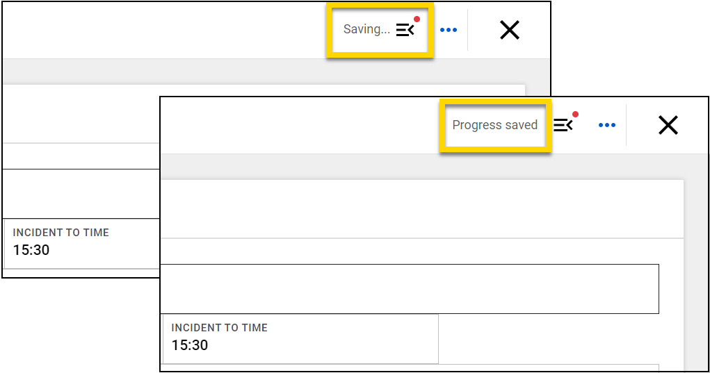 Screenshot showing the Saving and Process saved status.