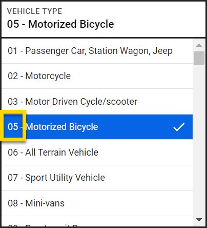 Shows how dropdown menu options have an abbreviation for quick entry.
