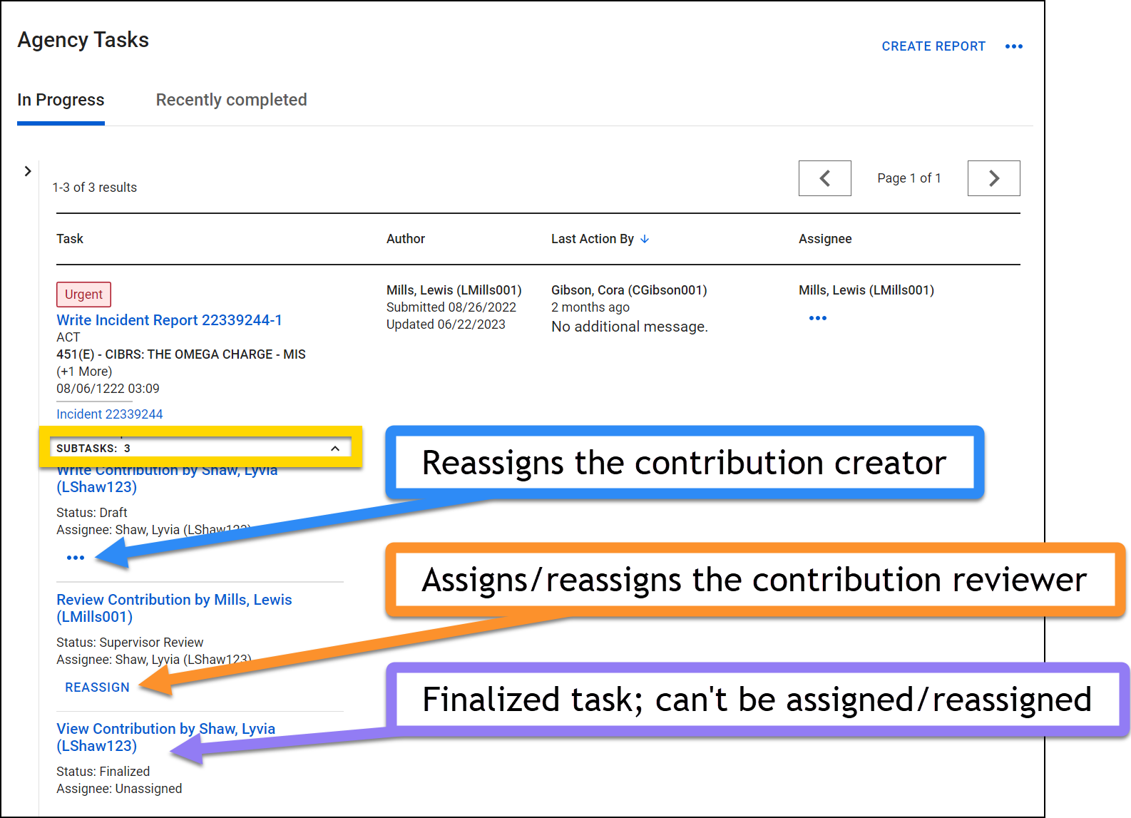 Shows the different assignment options that appear based on task type.