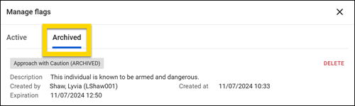Screenshot of Manage flags window highlighting the Archived tab towards the top.
