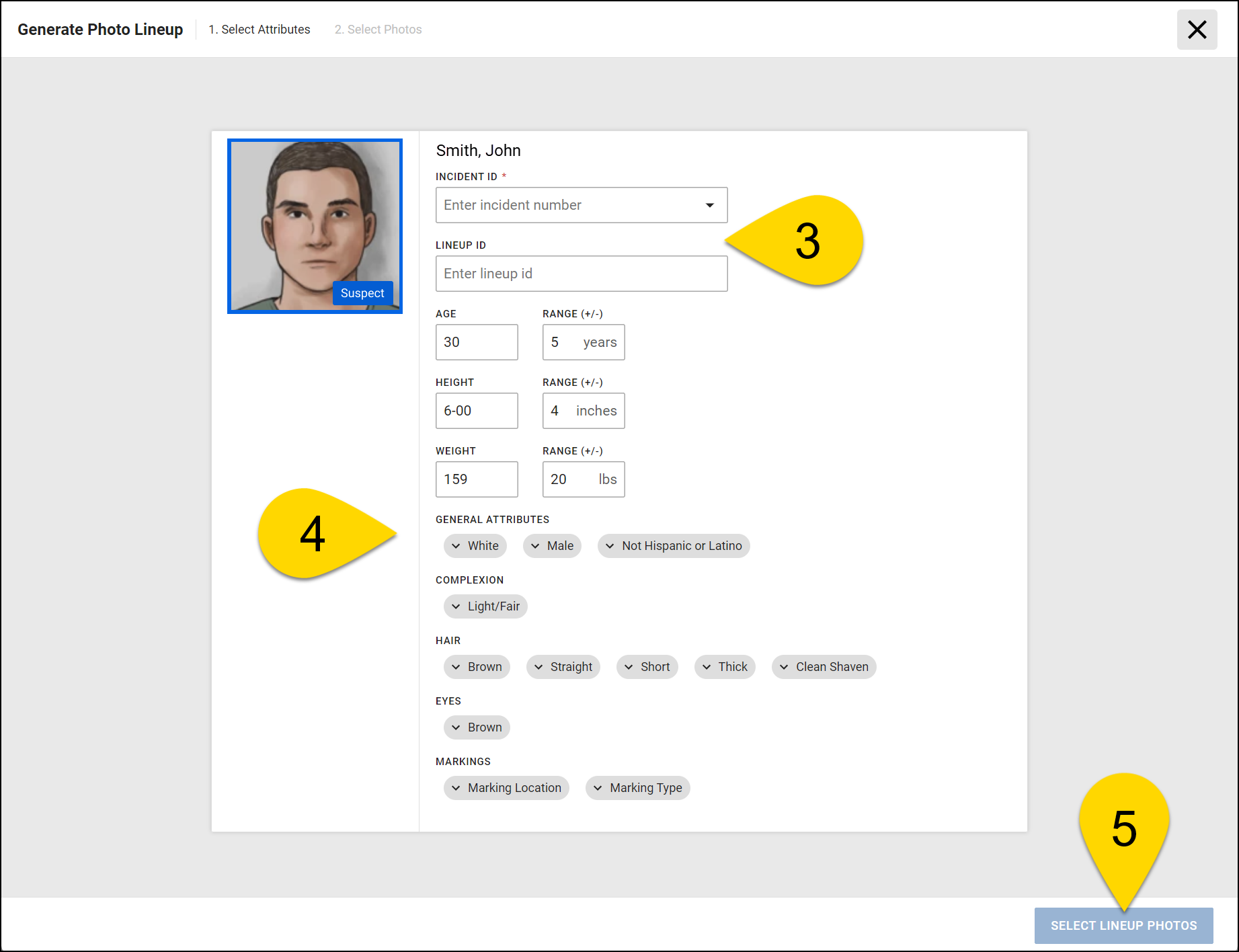 Shows how to select the attributes to use when generating a lineup.