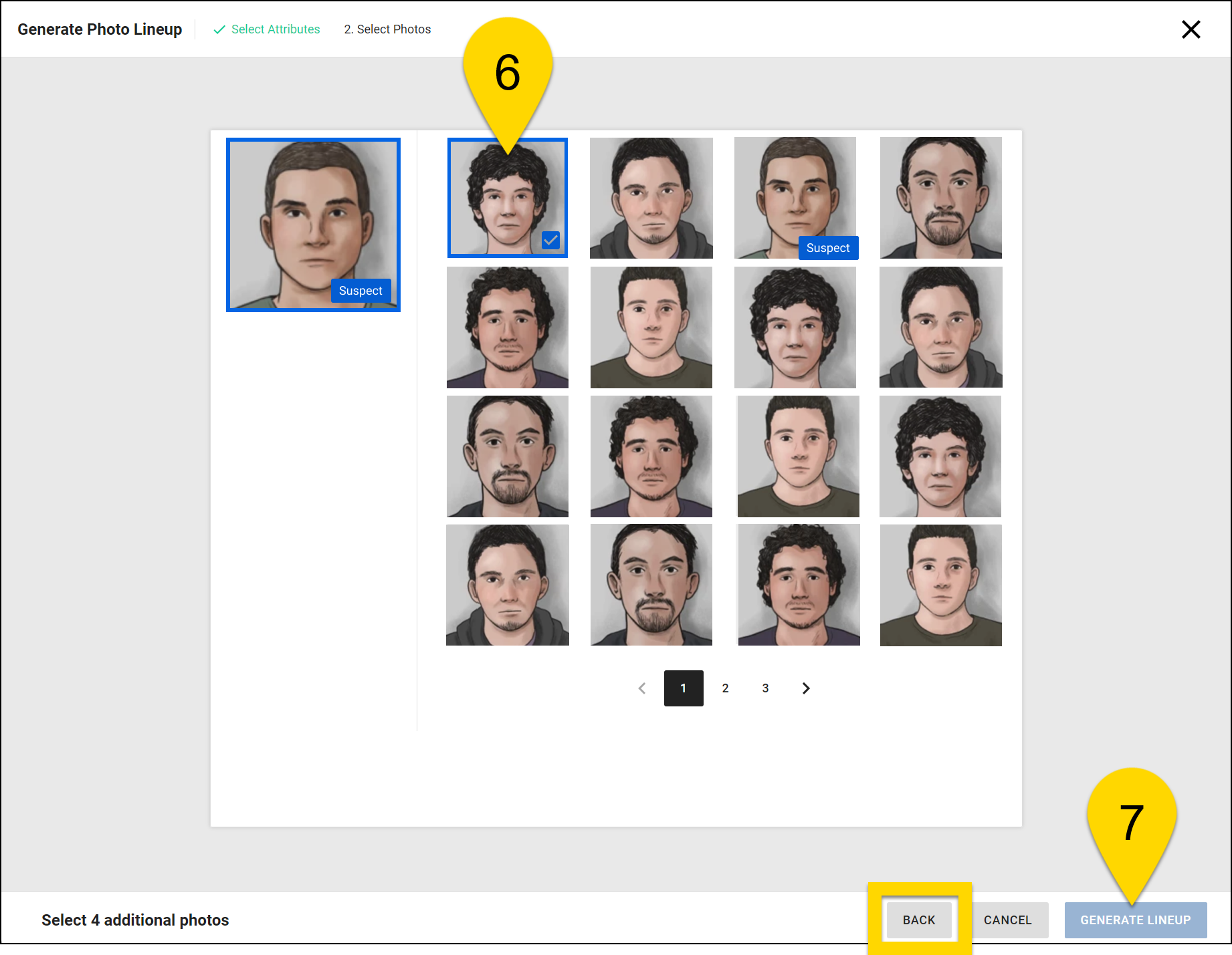 Shows how to select which images to include in a lineup.