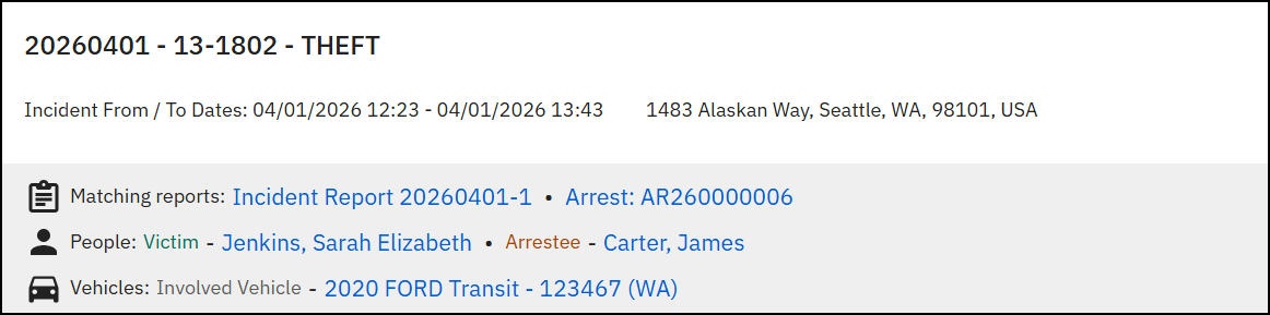 Shows the search result preview for Incidents Search.