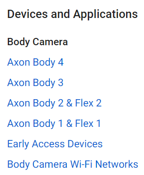 Body camera menu